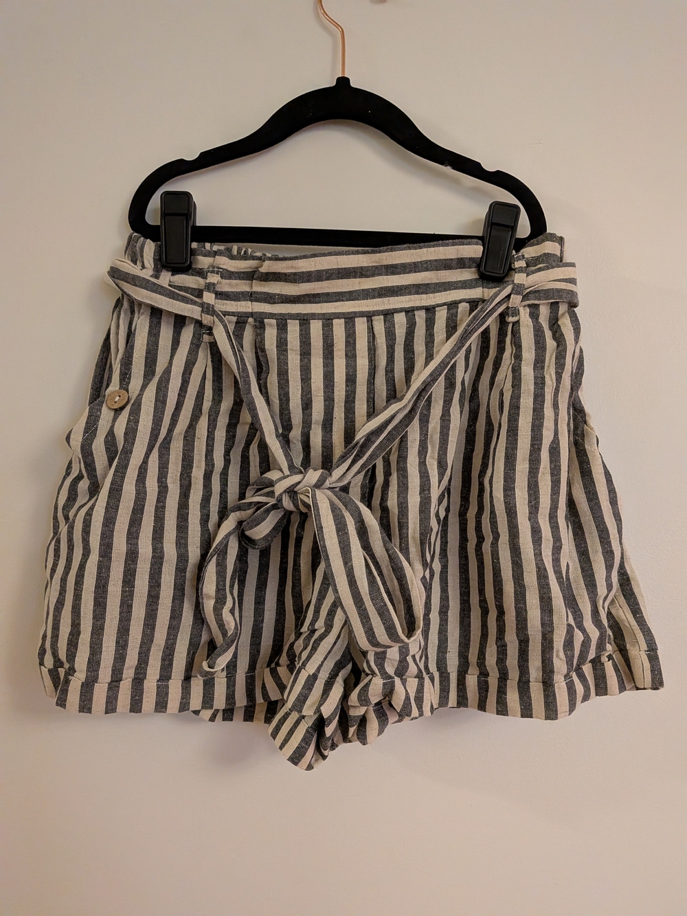 Angie Black & White Striped High-Waist Tie Shorts